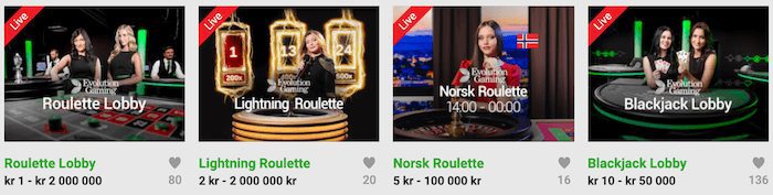 Live casinospill hos Unibet